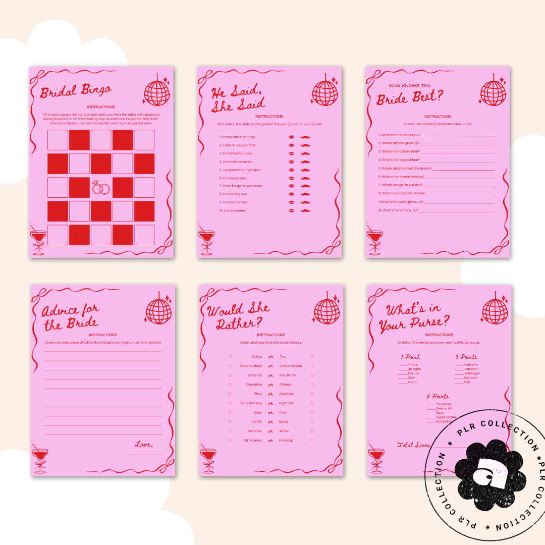 Bachelorette Party Games Bundle – Canva Template (PLR)