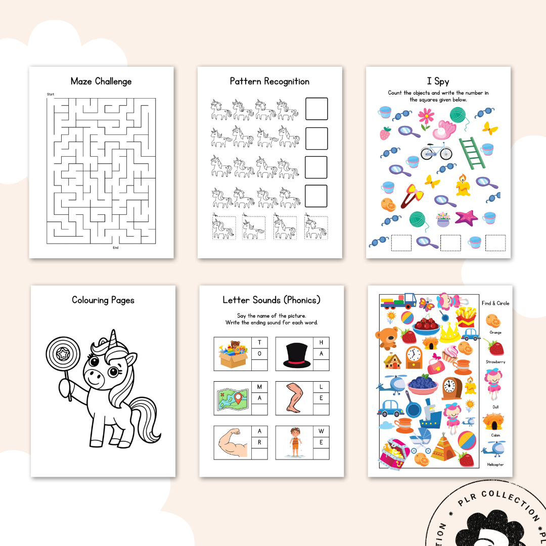 PLR Kids Printable Worksheets – Canva Template (Commercial Use)