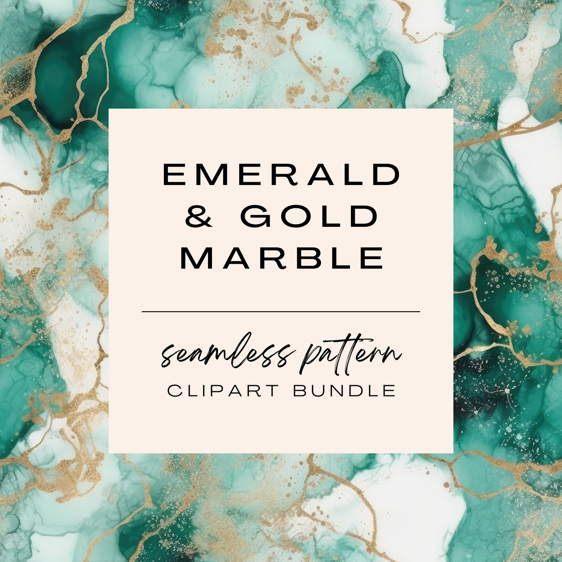 Emerald & Gold Marble Seamless Pattern Clipart Bundle (Commercial Use)