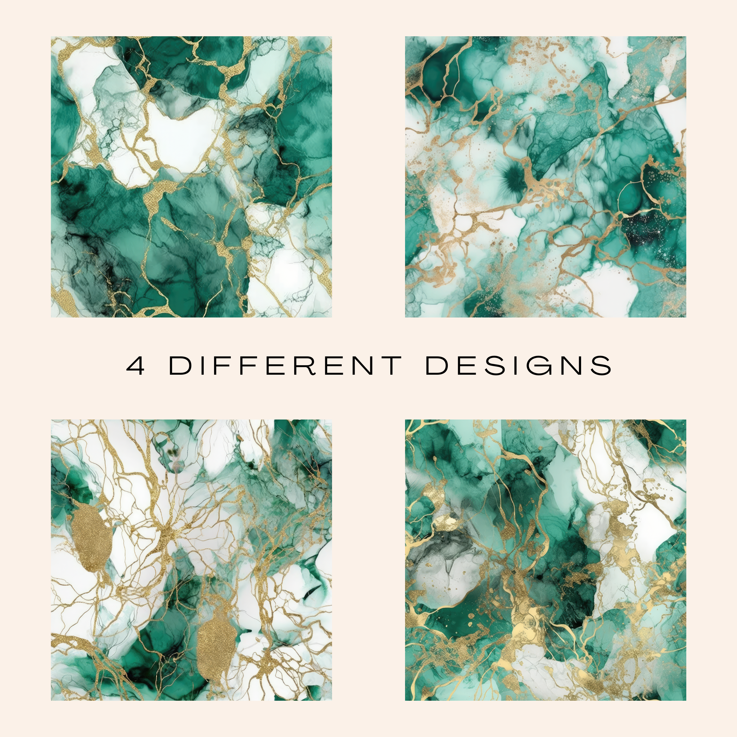 Emerald & Gold Marble Seamless Pattern Clipart Bundle (Commercial Use)