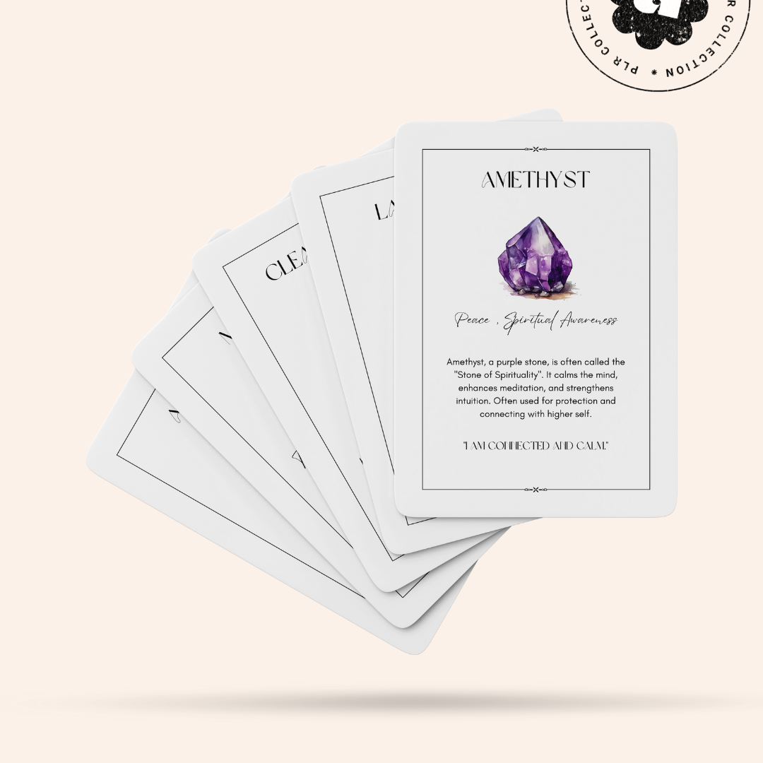 PLR - Crystal & Gemstone Meaning Cards Canva Template (Commercial Use)
