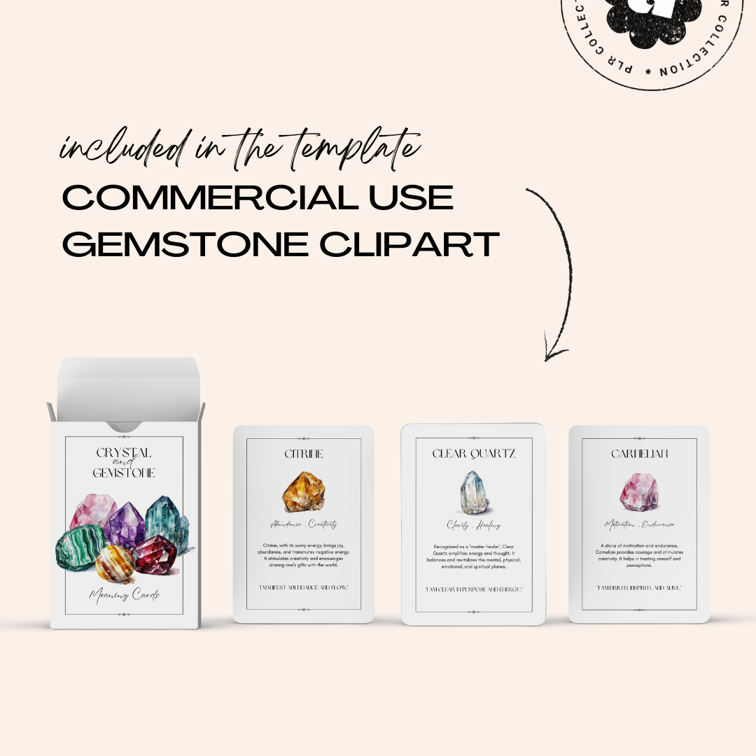 PLR - Crystal & Gemstone Meaning Cards Canva Template (Commercial Use)