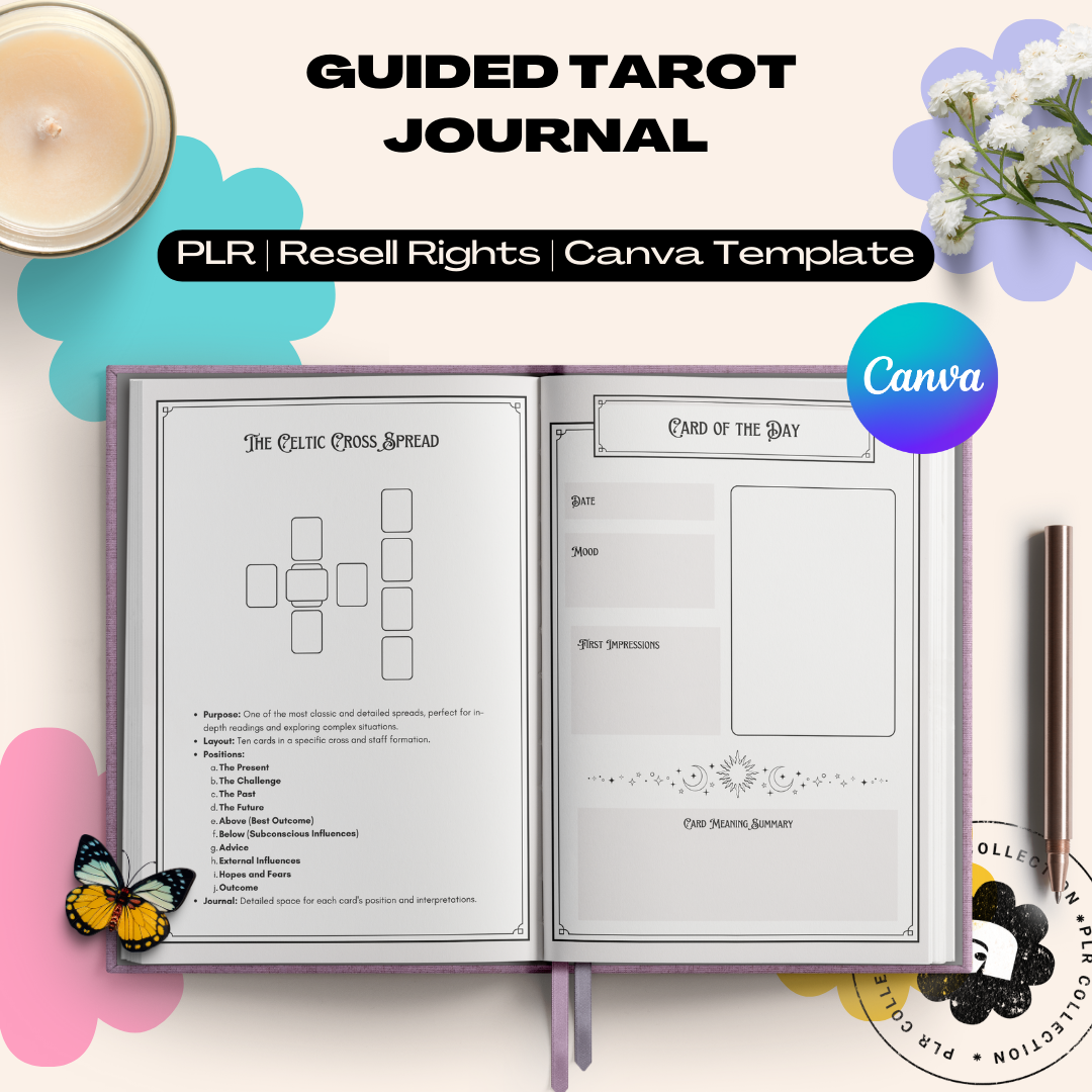 PLR - Guided Tarot Journal Canva Template (Commercial Use)