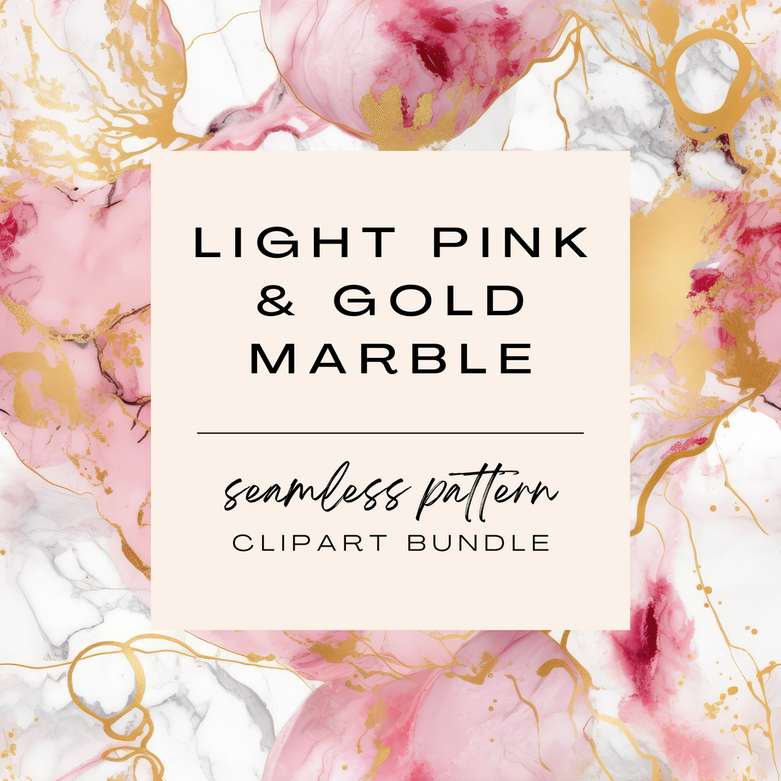Light Pink & Gold Marble Seamless Pattern Clipart Bundle (Commercial Use)