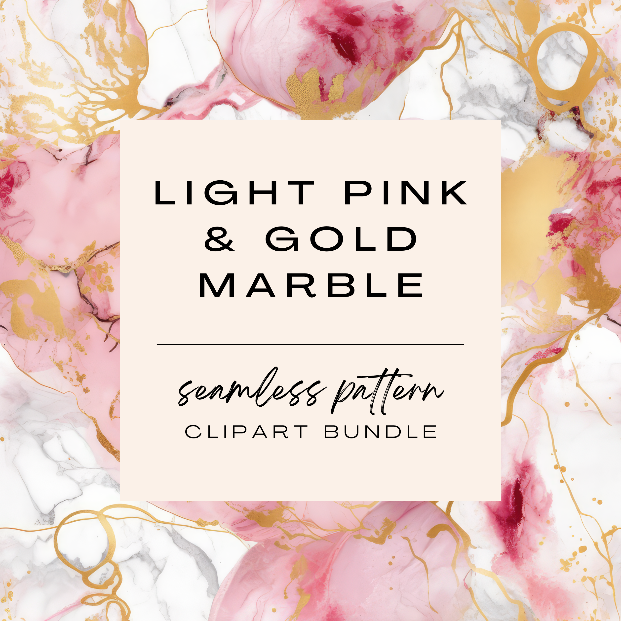 Light Pink & Gold Marble Seamless Pattern Clipart Bundle (Commercial Use)