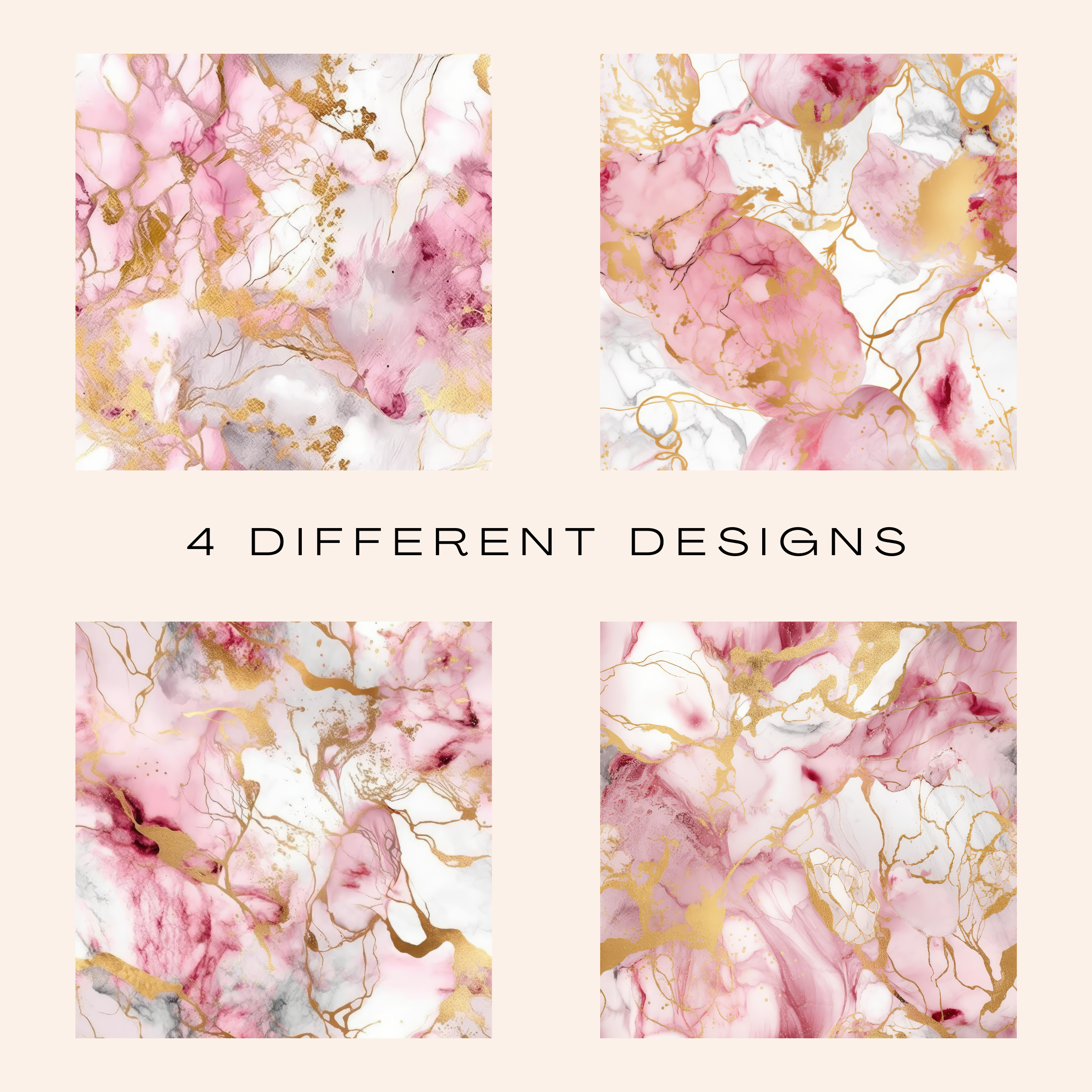 Light Pink & Gold Marble Seamless Pattern Clipart Bundle (Commercial Use)