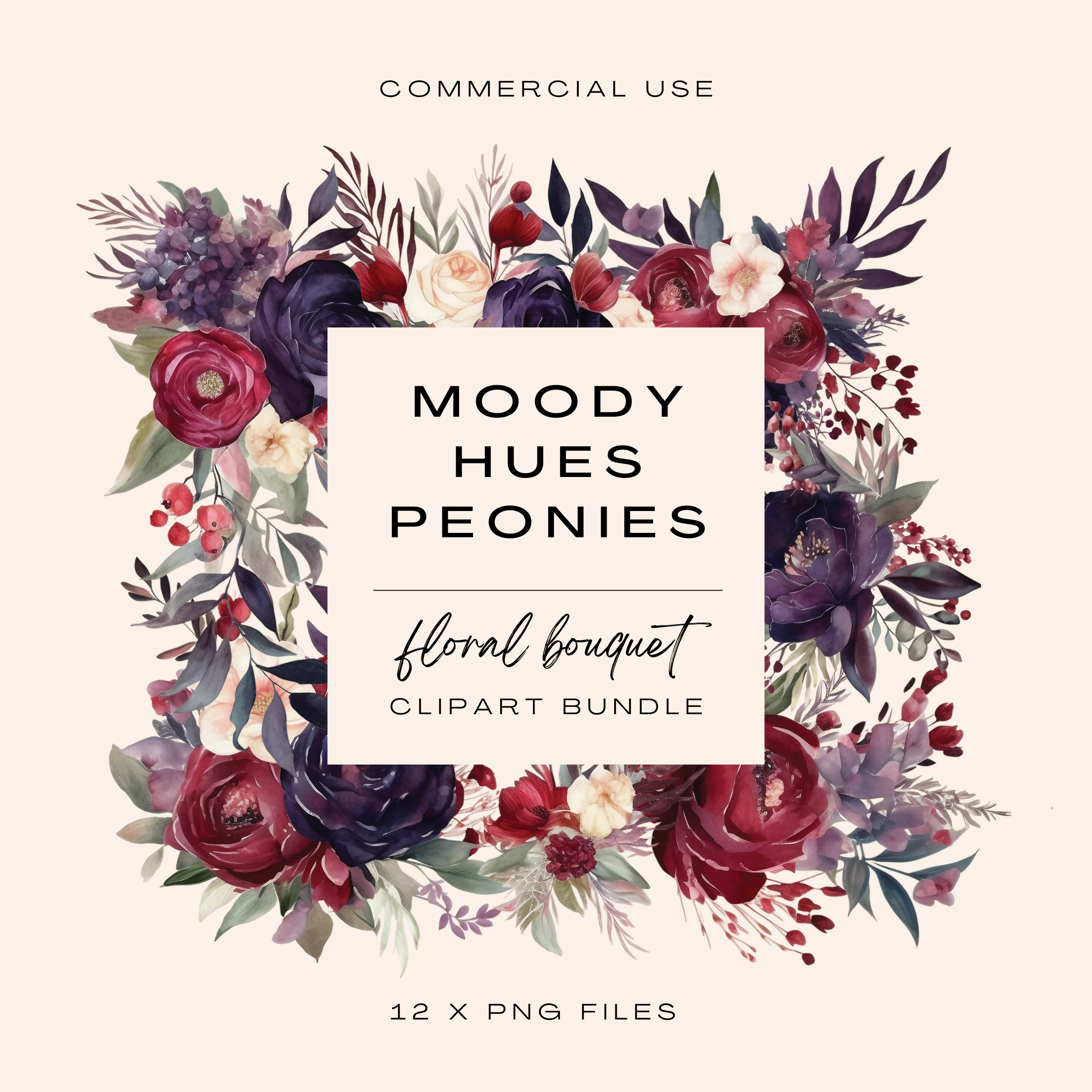 Moody Hues Peony Clipart Bundle (Commercial Use)