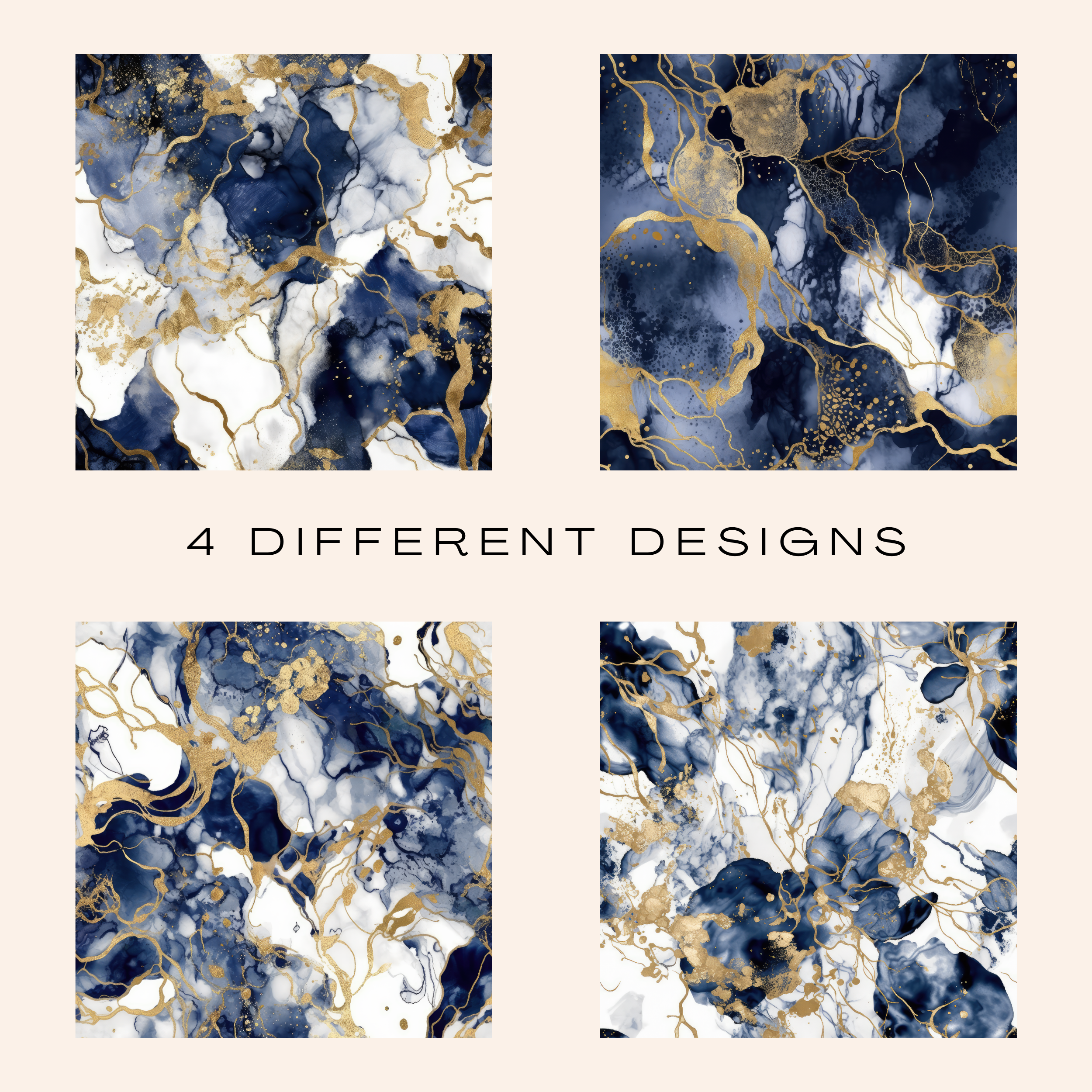 Navy & Gold Marble Seamless Pattern Clipart Bundle (Commercial Use)