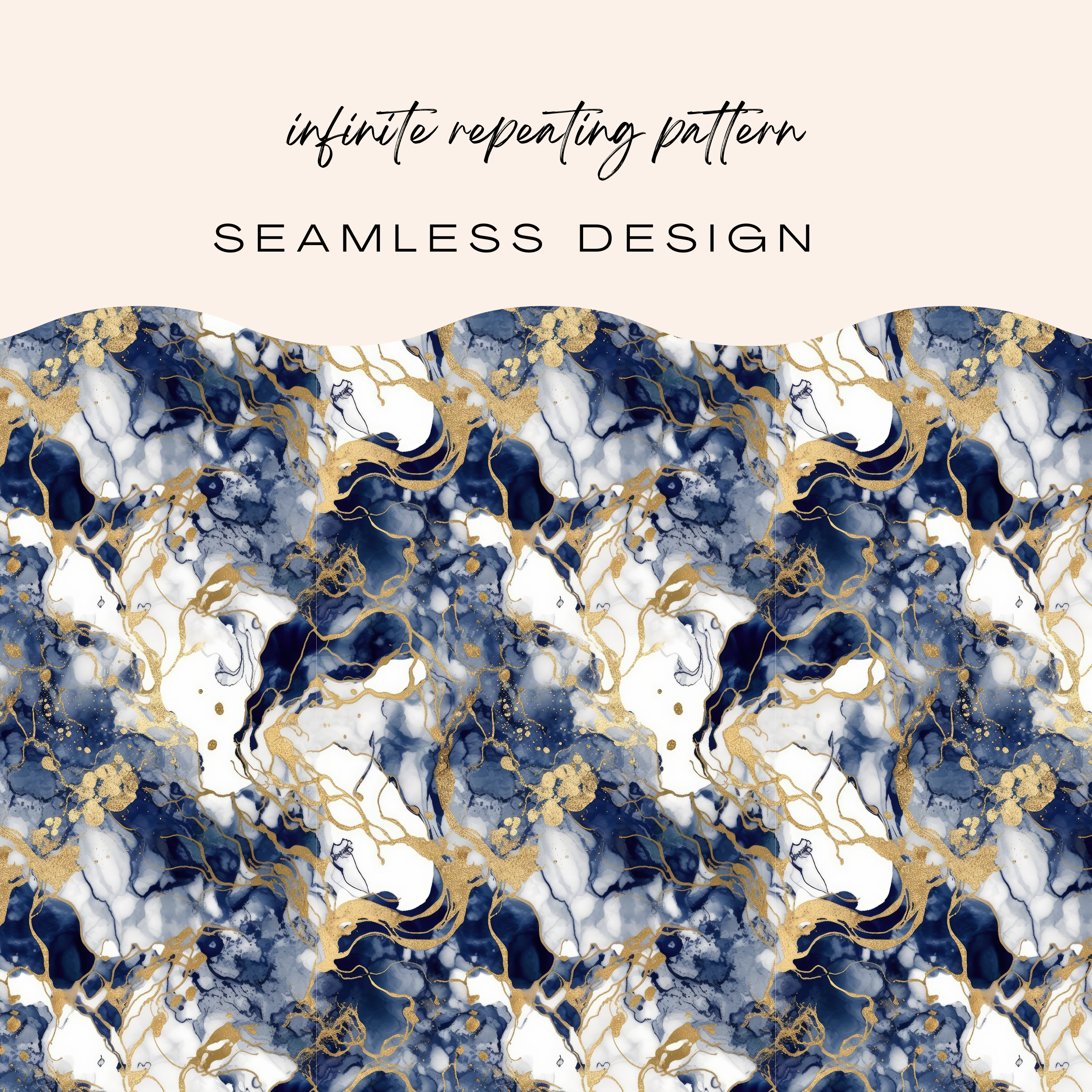 Navy & Gold Marble Seamless Pattern Clipart Bundle (Commercial Use)