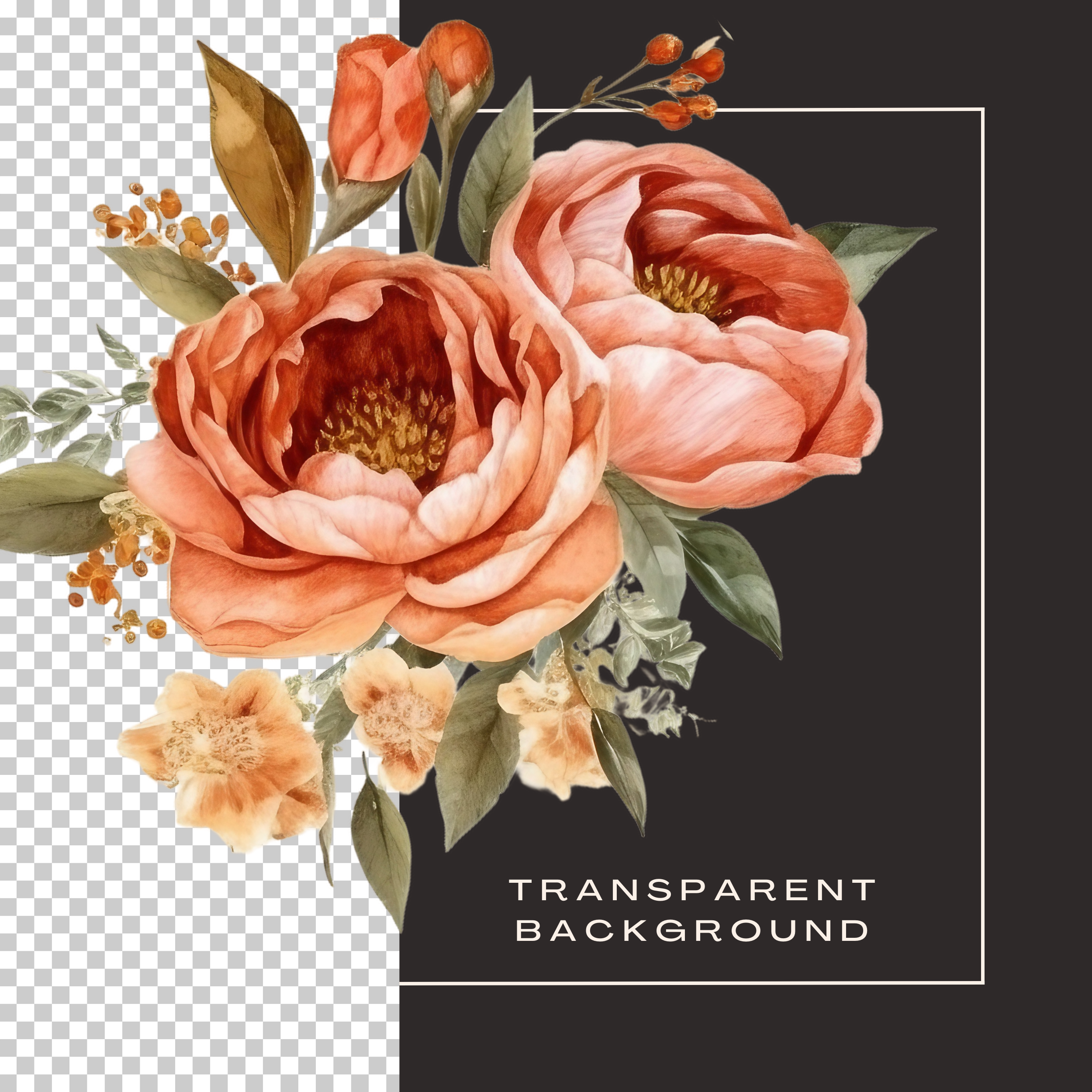 Orange & Blush Peony Clipart Bundle (Commercial Use)