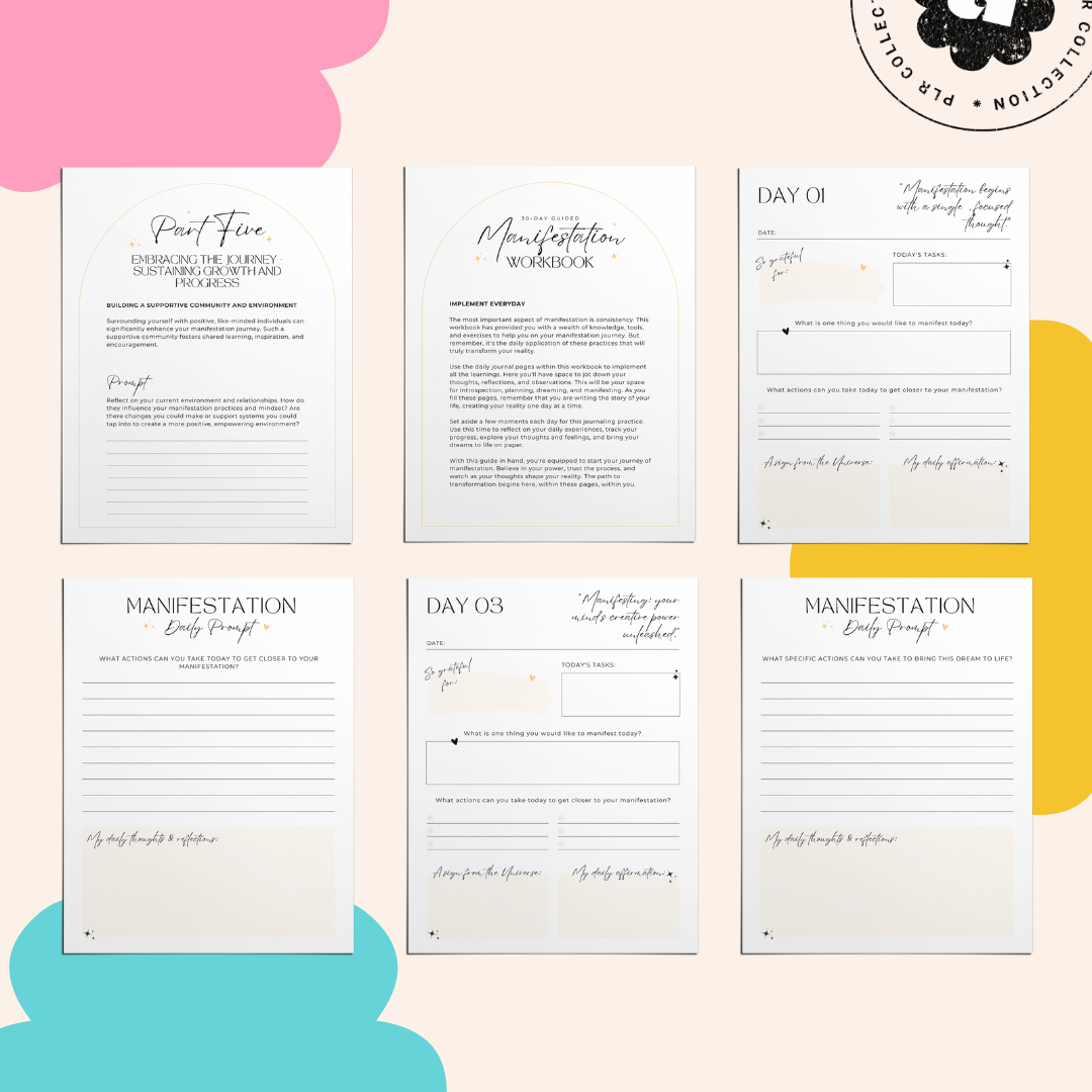 Printable paper mockups of the 30-day manifestation workbook Canva Template with PLR Resell Rights - Alicia Rafiei