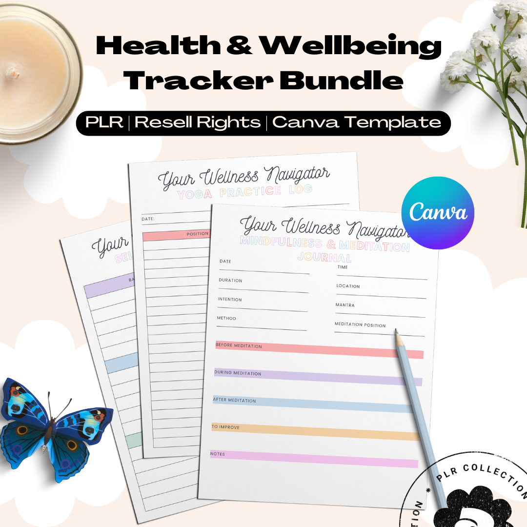 PLR - Health & Wellbeing Tracker Canva Template Bundle (Commercial Use)