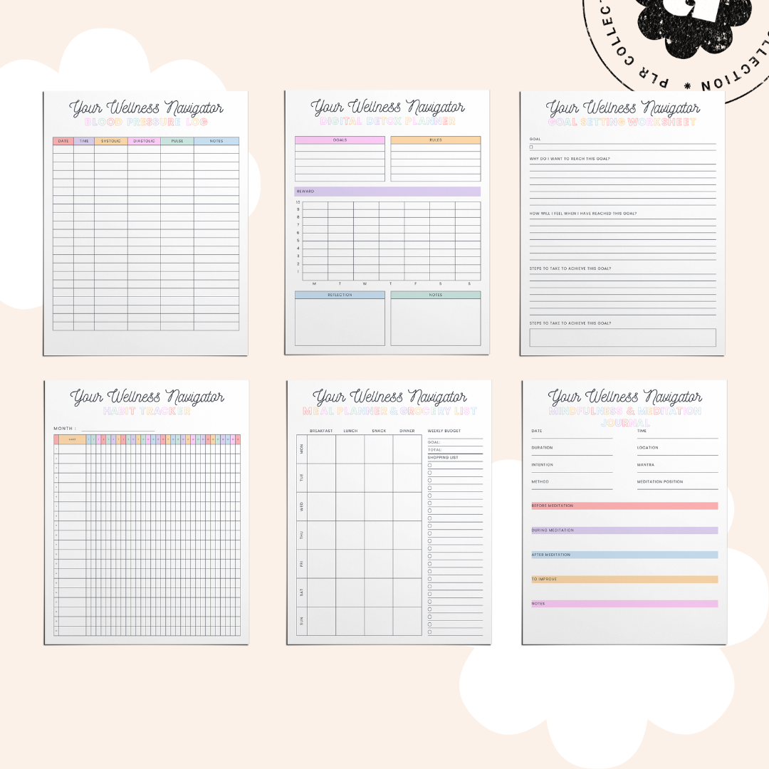 PLR - Health & Wellbeing Tracker Canva Template Bundle (Commercial Use)