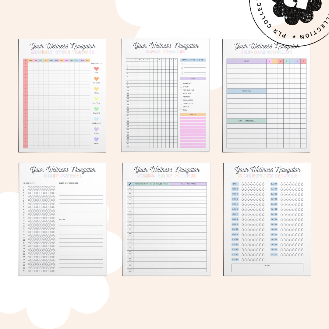 PLR - Health & Wellbeing Tracker Canva Template Bundle (Commercial Use)