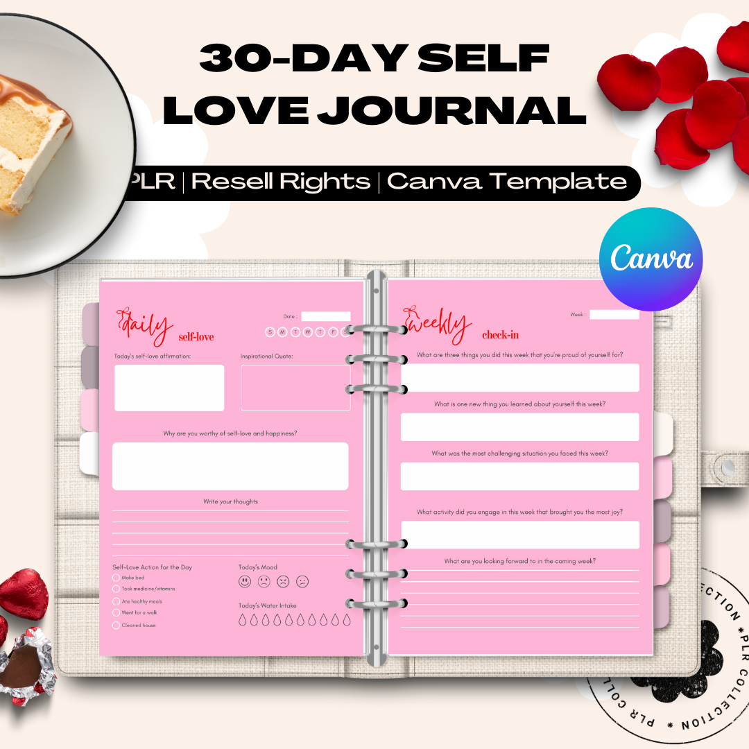 PLR 30-Day Self-Love Journal – Canva Template (Commercial Use)