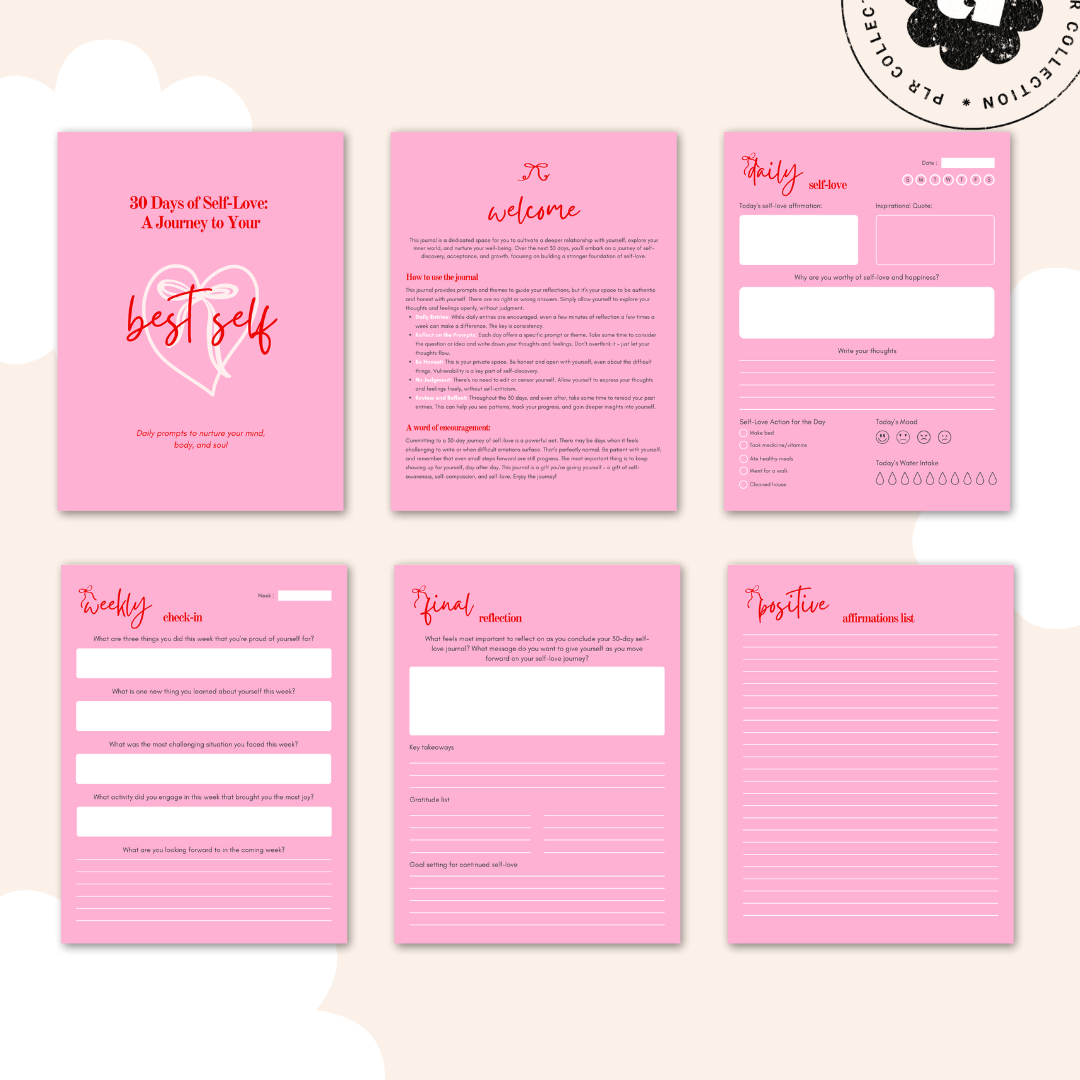 PLR 30-Day Self-Love Journal – Canva Template (Commercial Use)