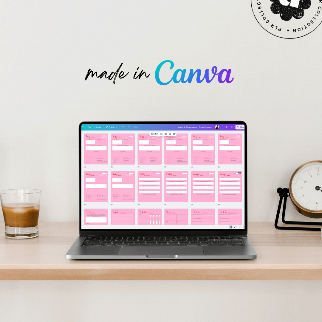 PLR 30-Day Self-Love Journal – Canva Template (Commercial Use)