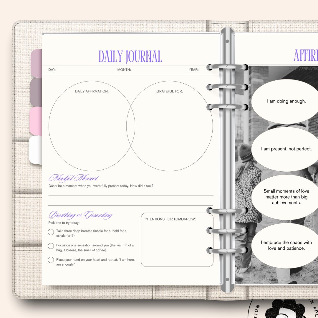 PLR 5-Minute Mindfulness Journal for Busy Parents – Canva Template (Commercial Use)