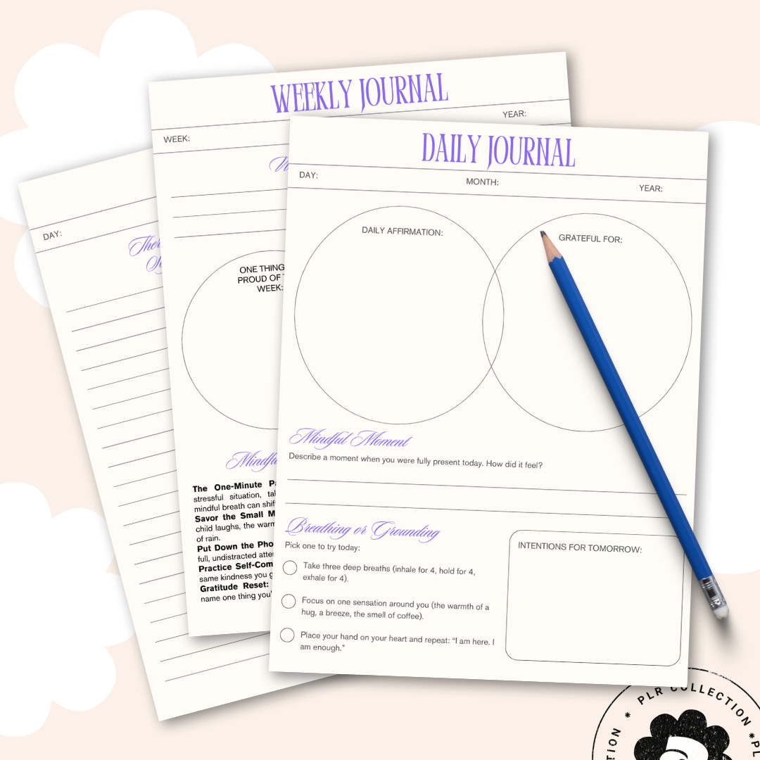 PLR 5-Minute Mindfulness Journal for Busy Parents – Canva Template (Commercial Use)