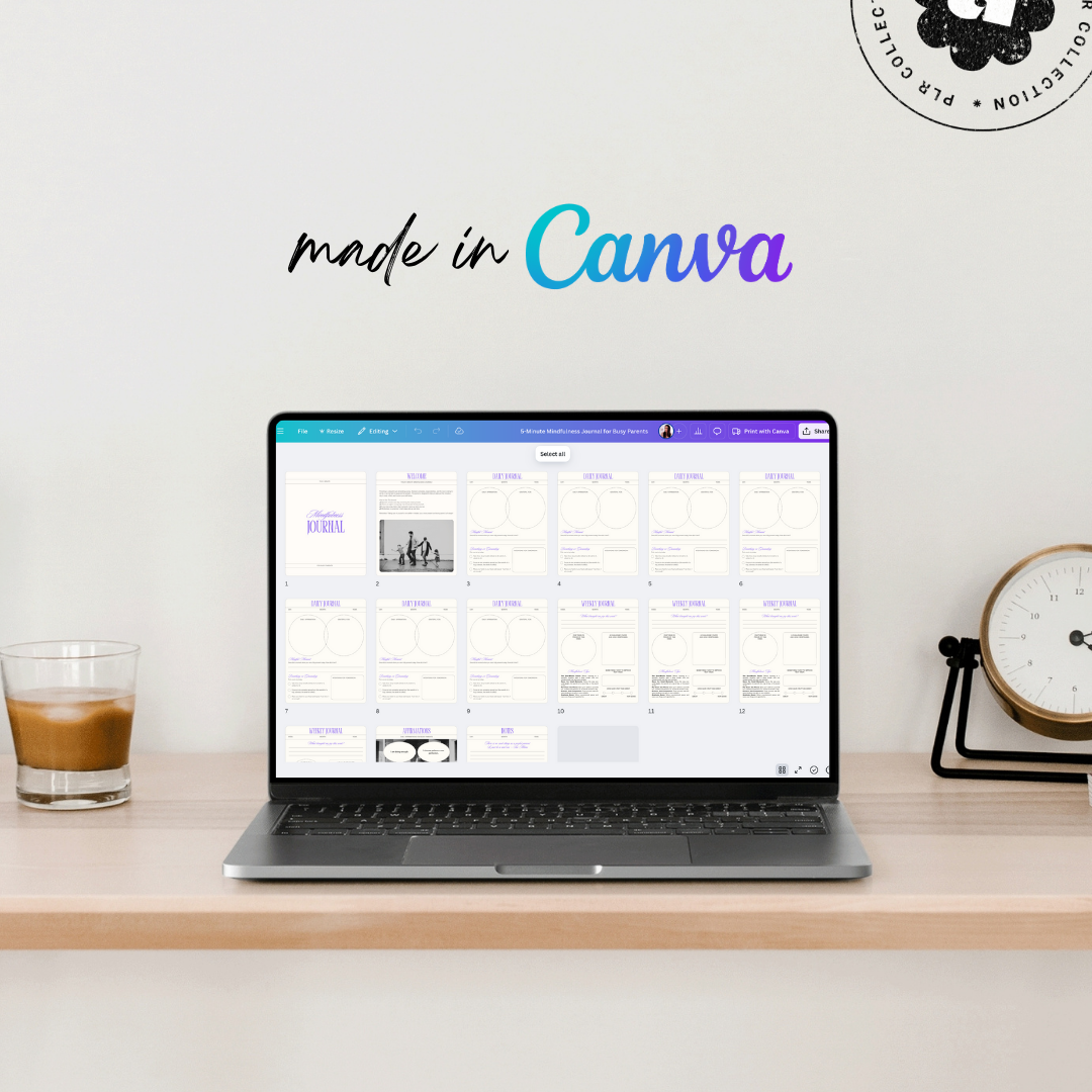PLR 5-Minute Mindfulness Journal for Busy Parents – Canva Template (Commercial Use)