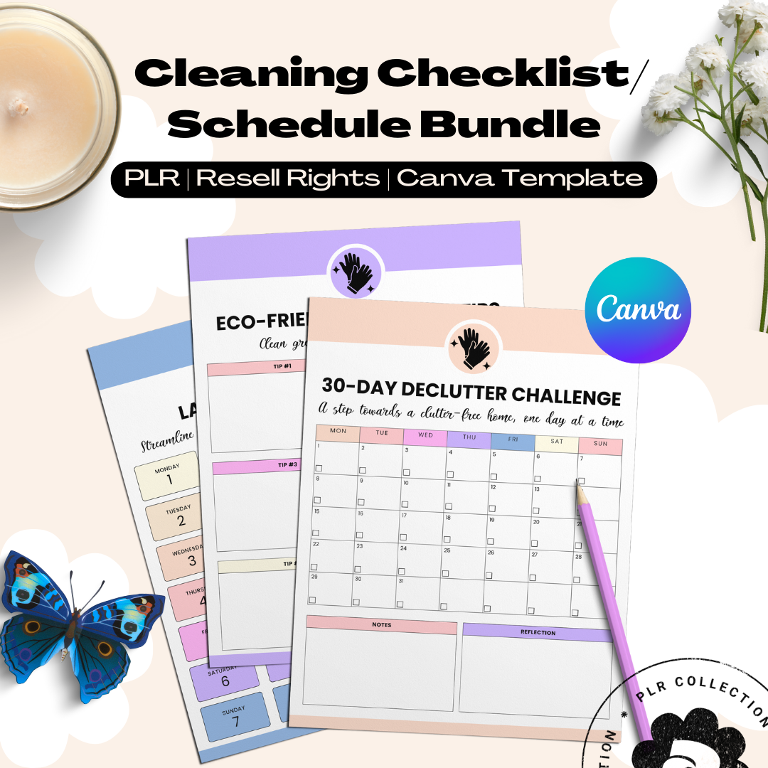PLR - Cleaning Checklist & Schedule Canva Template Bundle (Commercial Use)