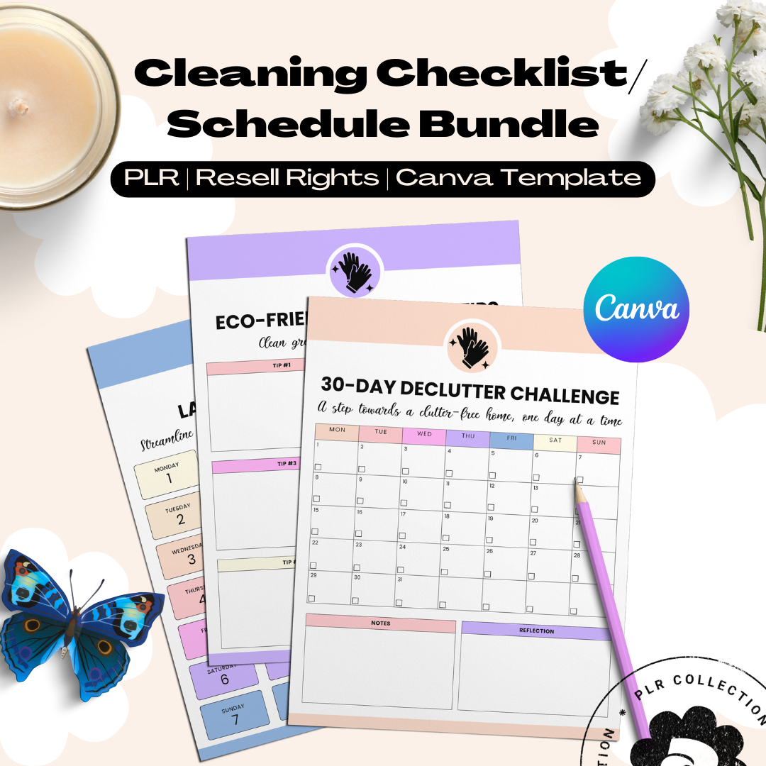 PLR - Cleaning Checklist &amp; Schedule Canva Template Bundle (Commercial Use)