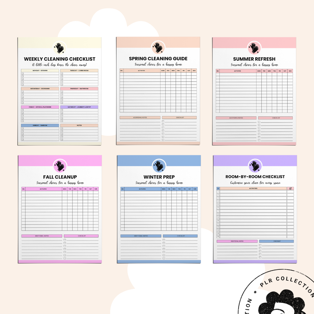 PLR - Cleaning Checklist & Schedule Canva Template Bundle (Commercial Use)