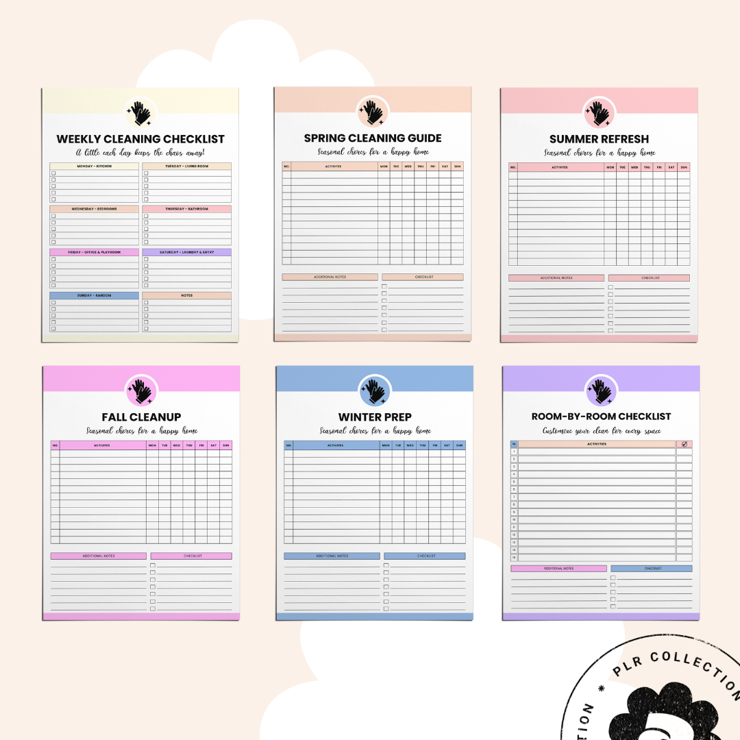 PLR - Cleaning Checklist &amp; Schedule Canva Template Bundle (Commercial Use)