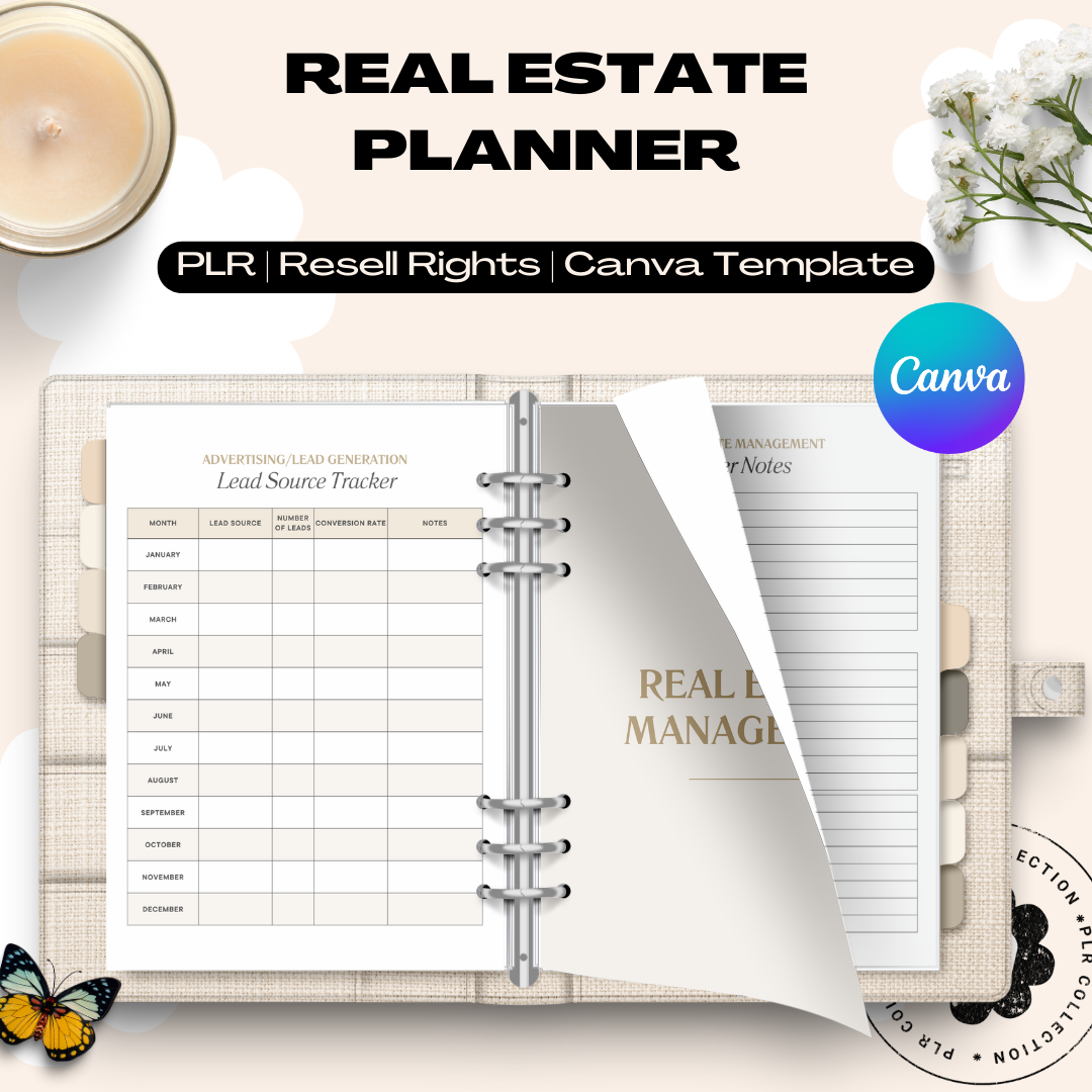 PLR Real Estate Agent Planner – Canva Template (Commercial Use)