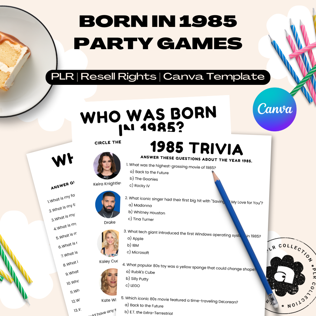 PLR ‘Born in 1985’ Trivia Games Set – Canva Template (Commercial Use)