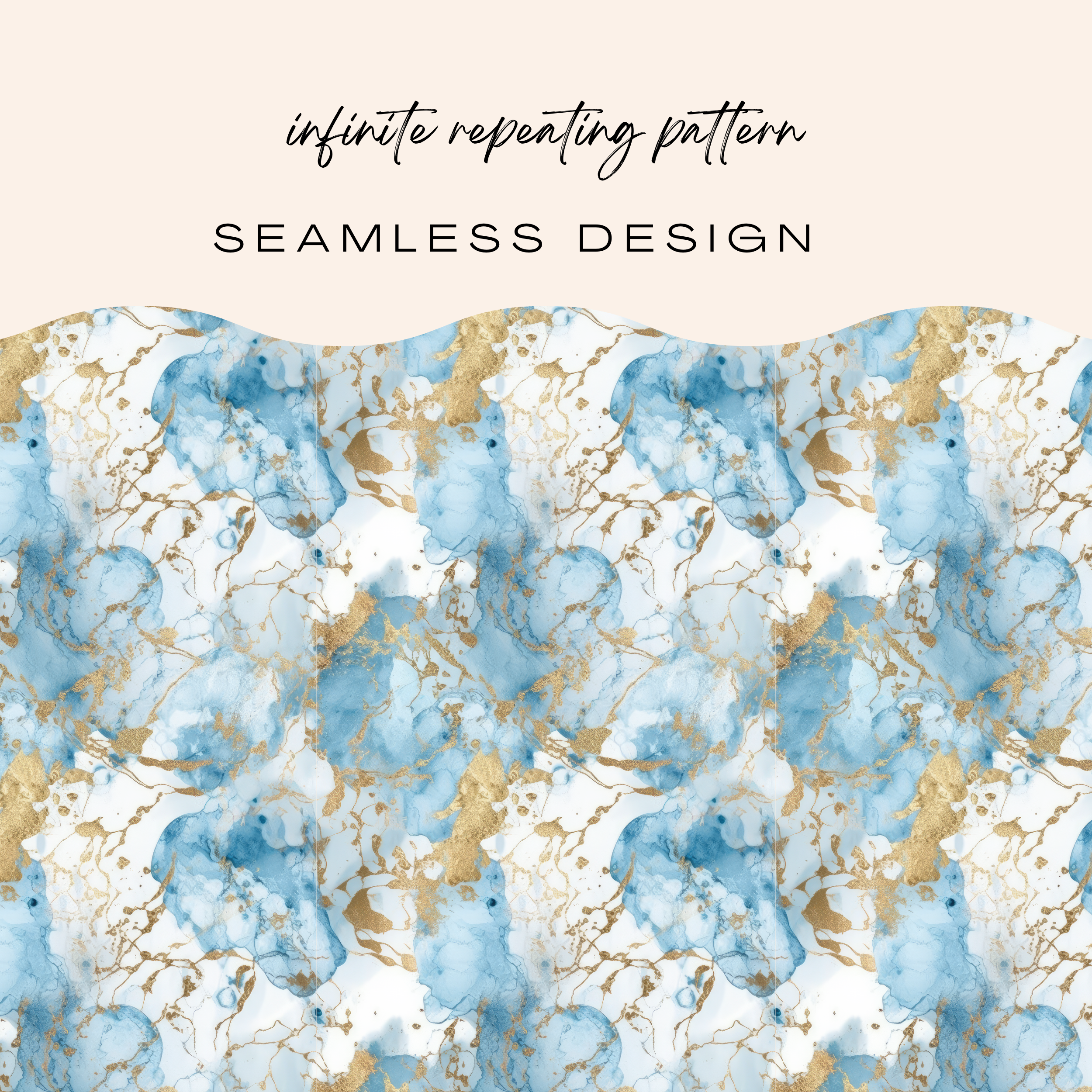 Pale Blue & Gold Marble Seamless Pattern Clipart Bundle (Commercial Use)
