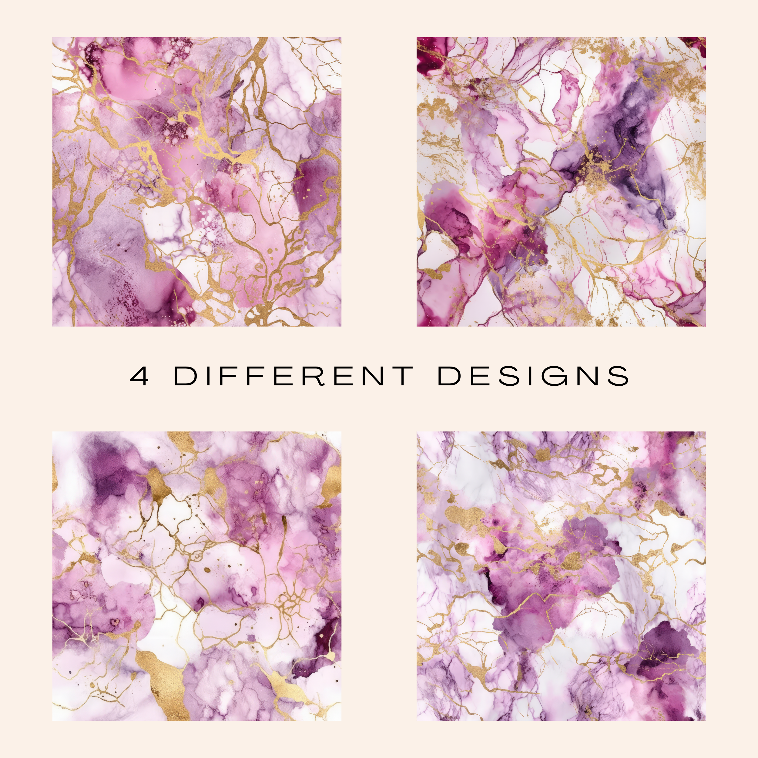 Pink, Purple & Gold Marble Seamless Pattern Clipart Bundle (Commercial Use)