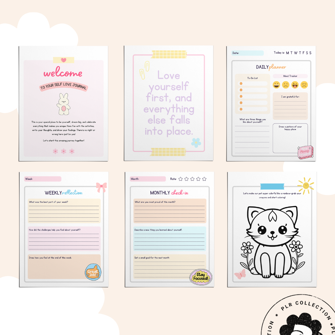 PLR - Self-Love Journal for Kids Canva Template (Commercial Use)
