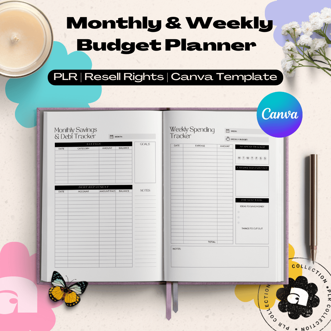 PLR - Monthly & Weekly Budget Planner Canva Template (Commercial Use)