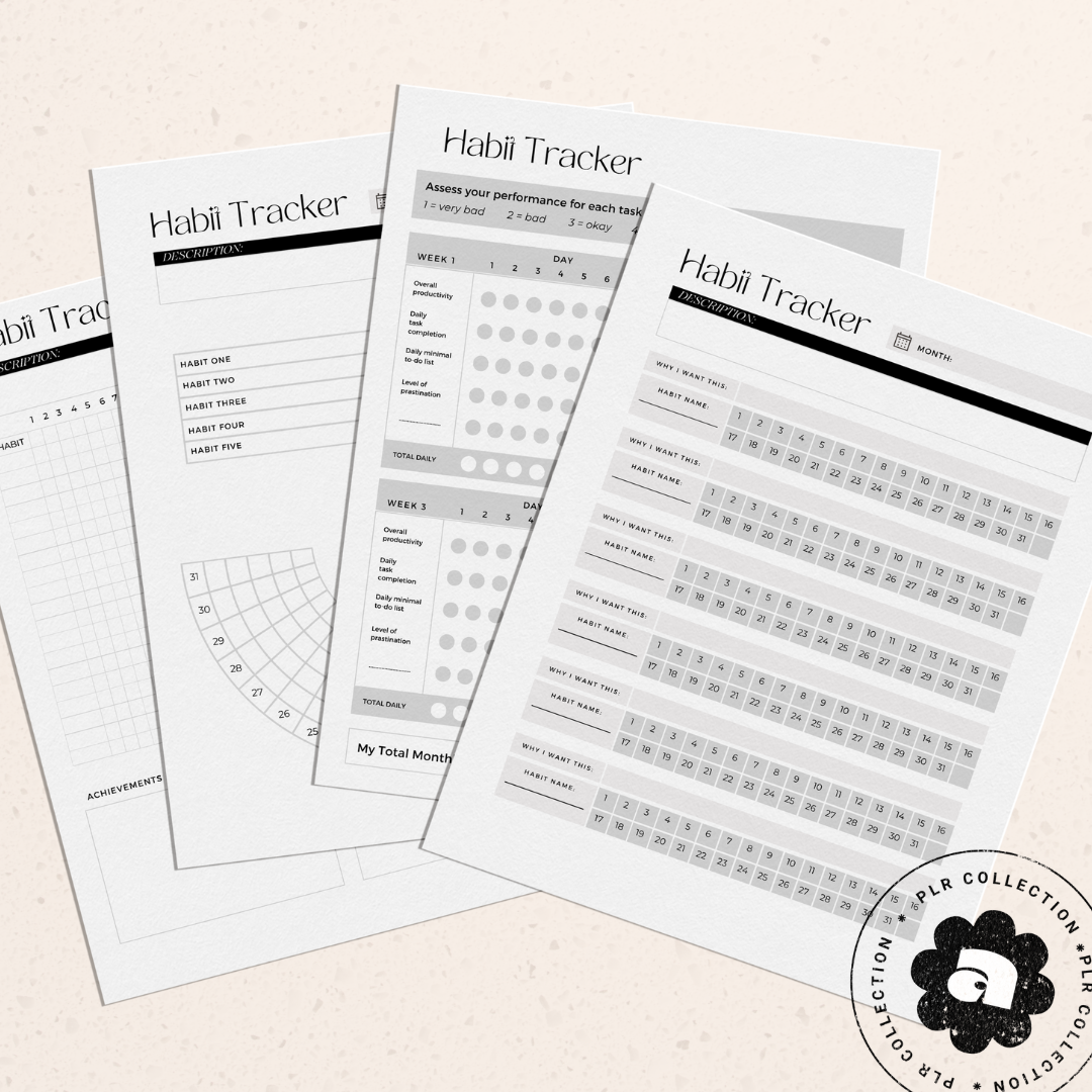 PLR - Habit Tracker Bundle Canva Template (Commercial Use)