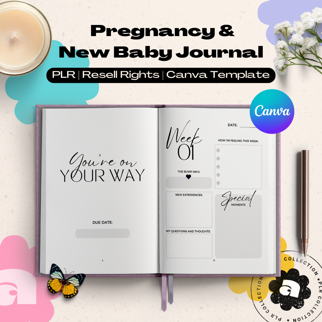 PLR - Pregnancy & New Baby Journal Canva Template (Commercial Use)