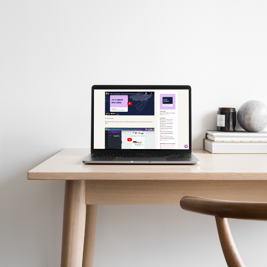 This is a computer mockup of one of the modules inside the Passive Income with Canva Course