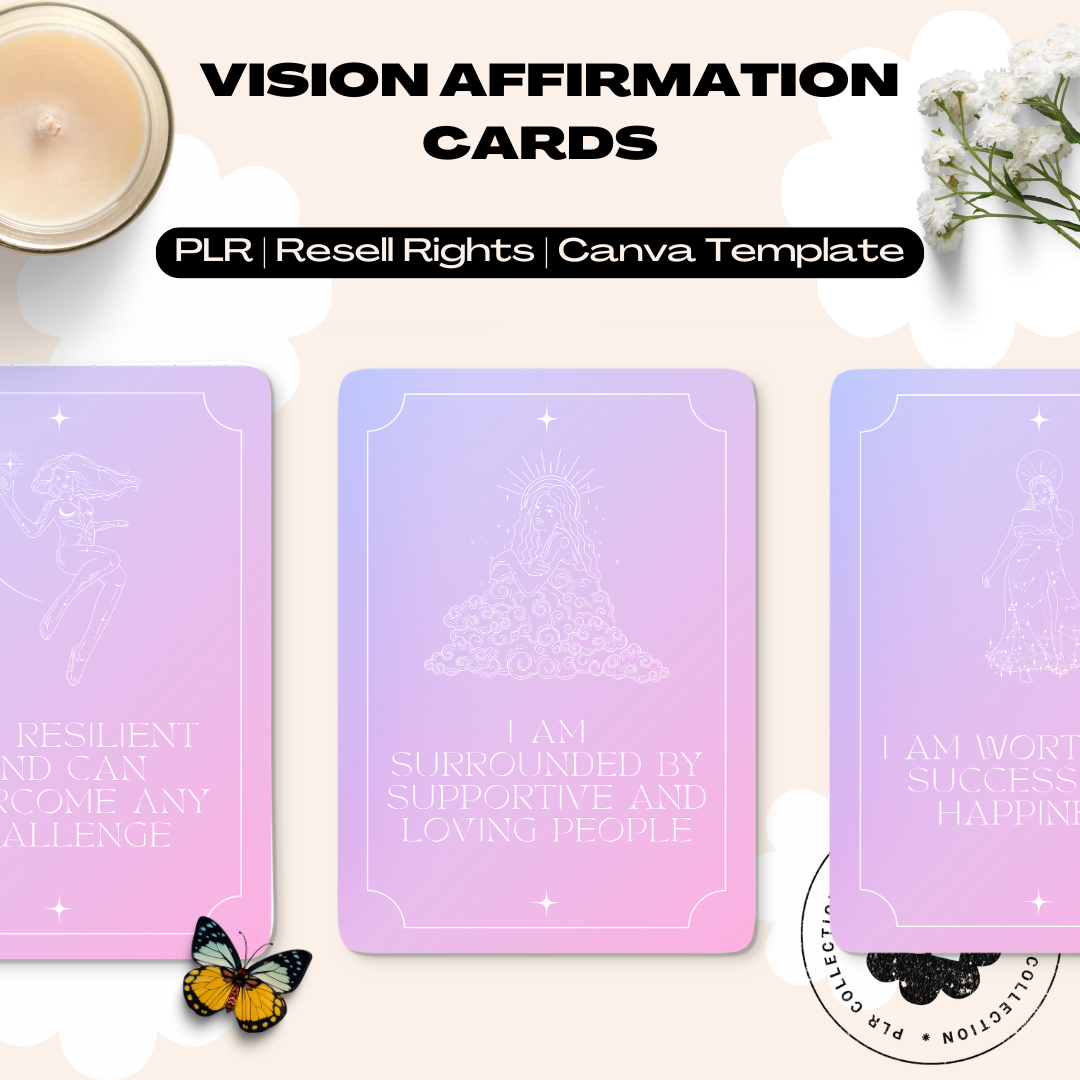 PLR - Vision Journalling Affirmation Cards Canva Template (Commercial Use)