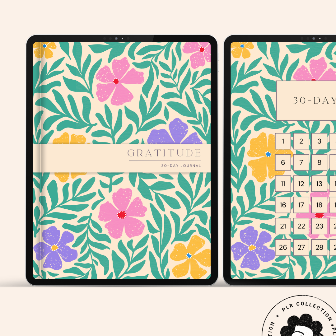 30-Day Gratitude Journal (Digital/Hyperlinked) – Canva Template (PLR)