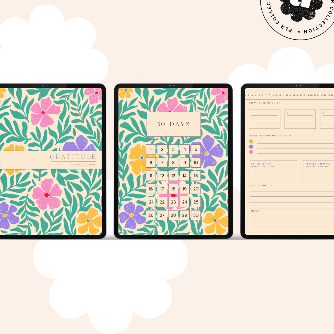 30-Day Gratitude Journal (Digital/Hyperlinked) – Canva Template (PLR)