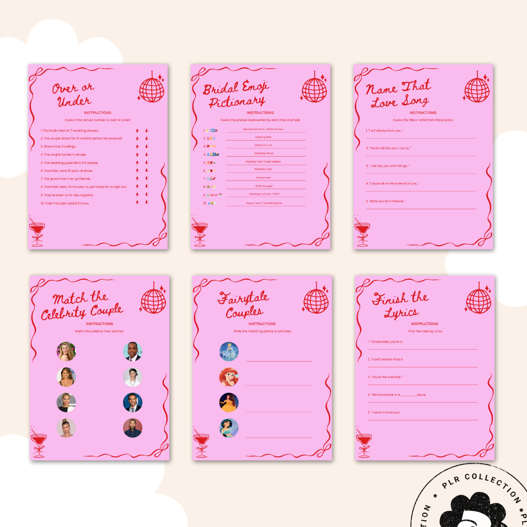 Bachelorette Party Games Bundle – Canva Template (PLR)
