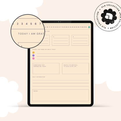 30-Day Gratitude Journal (Digital/Hyperlinked) – Canva Template (PLR)