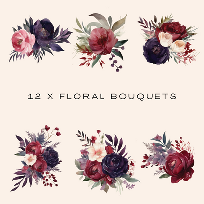 Moody Hues Peony Clipart Bundle (Commercial Use)
