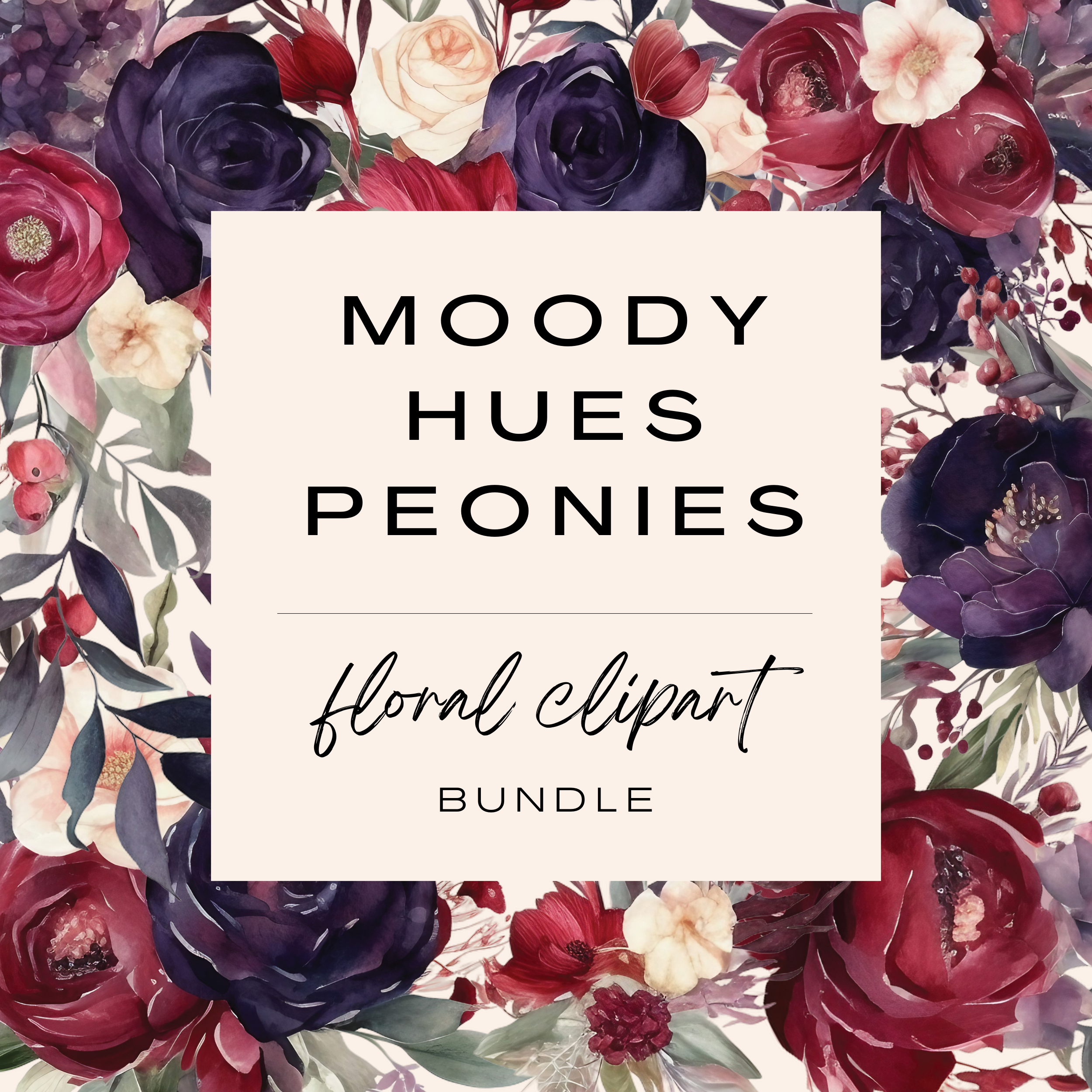 Moody Hues Peony Clipart Bundle (Commercial Use)