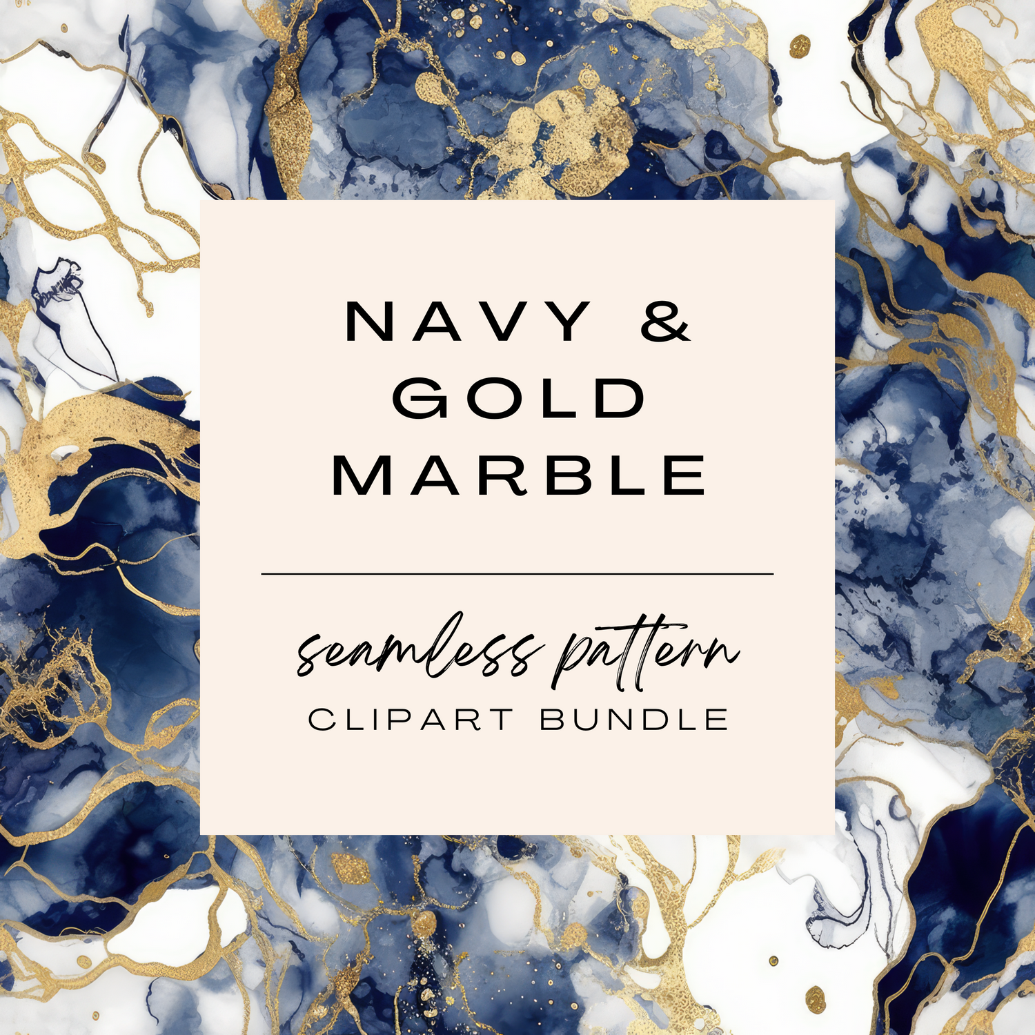Navy &amp; Gold Marble Seamless Pattern Clipart Bundle (Commercial Use)