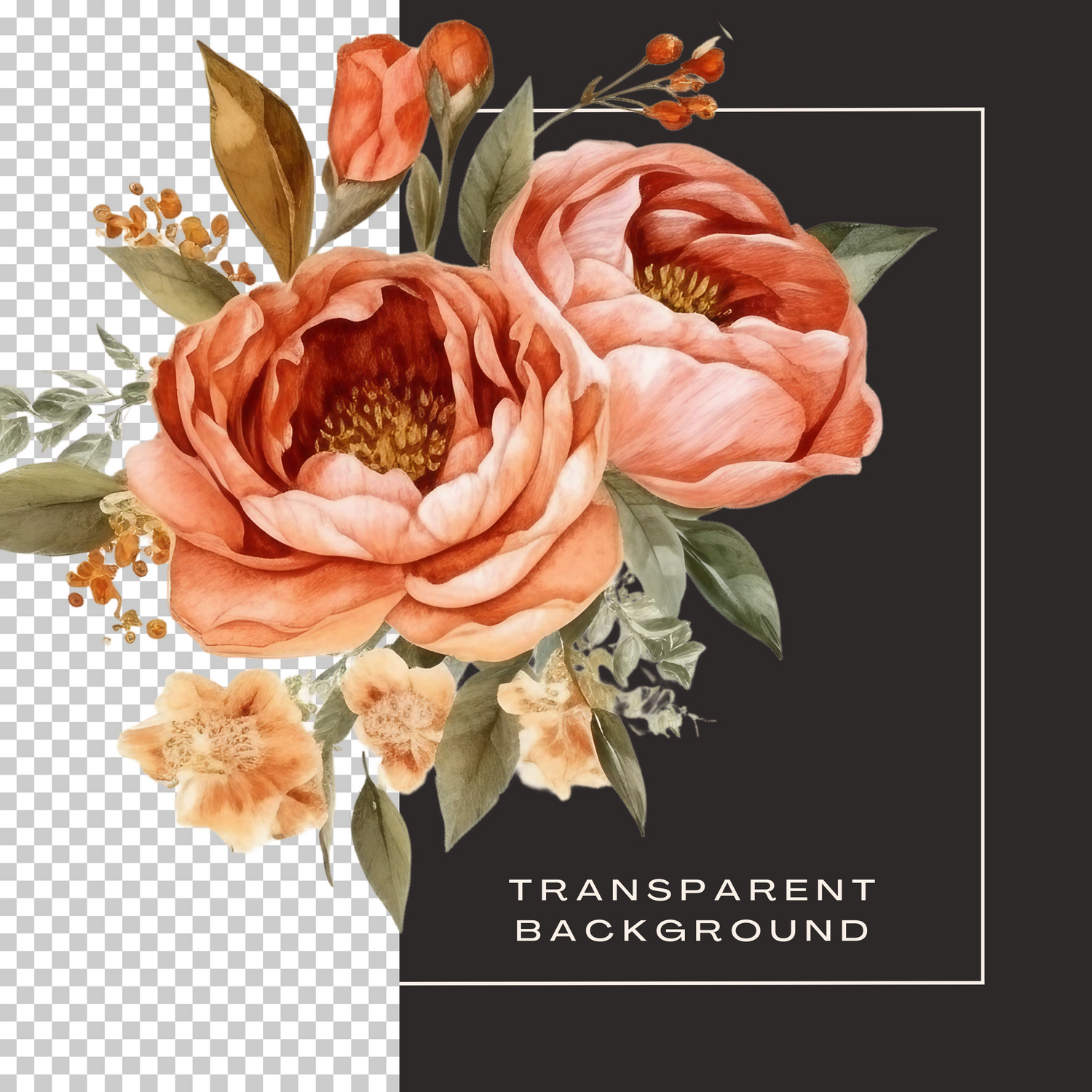 Orange &amp; Blush Peony Clipart Bundle (Commercial Use)