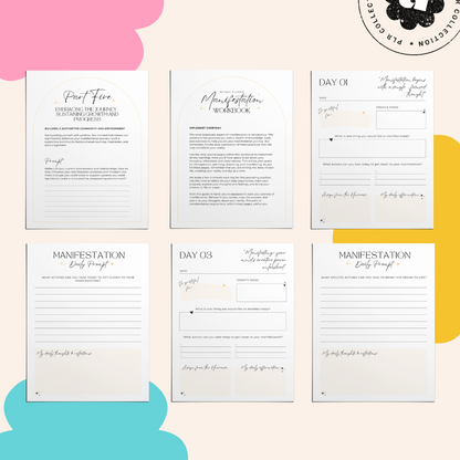 Printable paper mockups of the 30-day manifestation workbook Canva Template with PLR Resell Rights - Alicia Rafiei