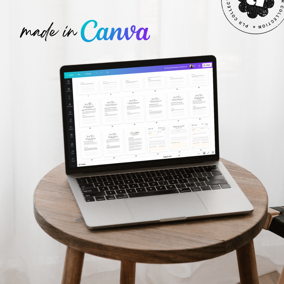 Laptop mockup of the 30-day manifestation workbook Canva Template with PLR Resell Rights - Alicia Rafiei