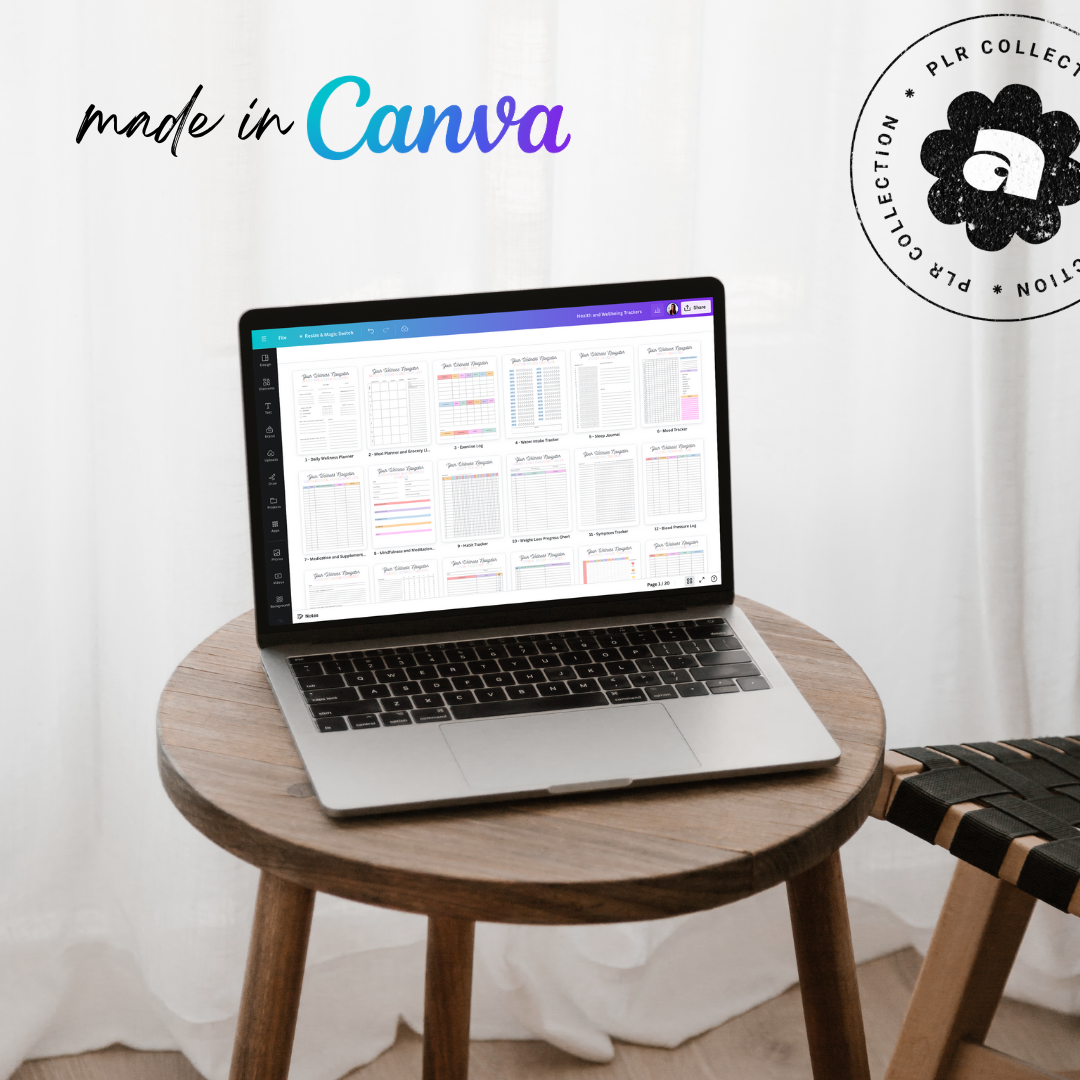 PLR - Health &amp; Wellbeing Tracker Canva Template Bundle (Commercial Use)