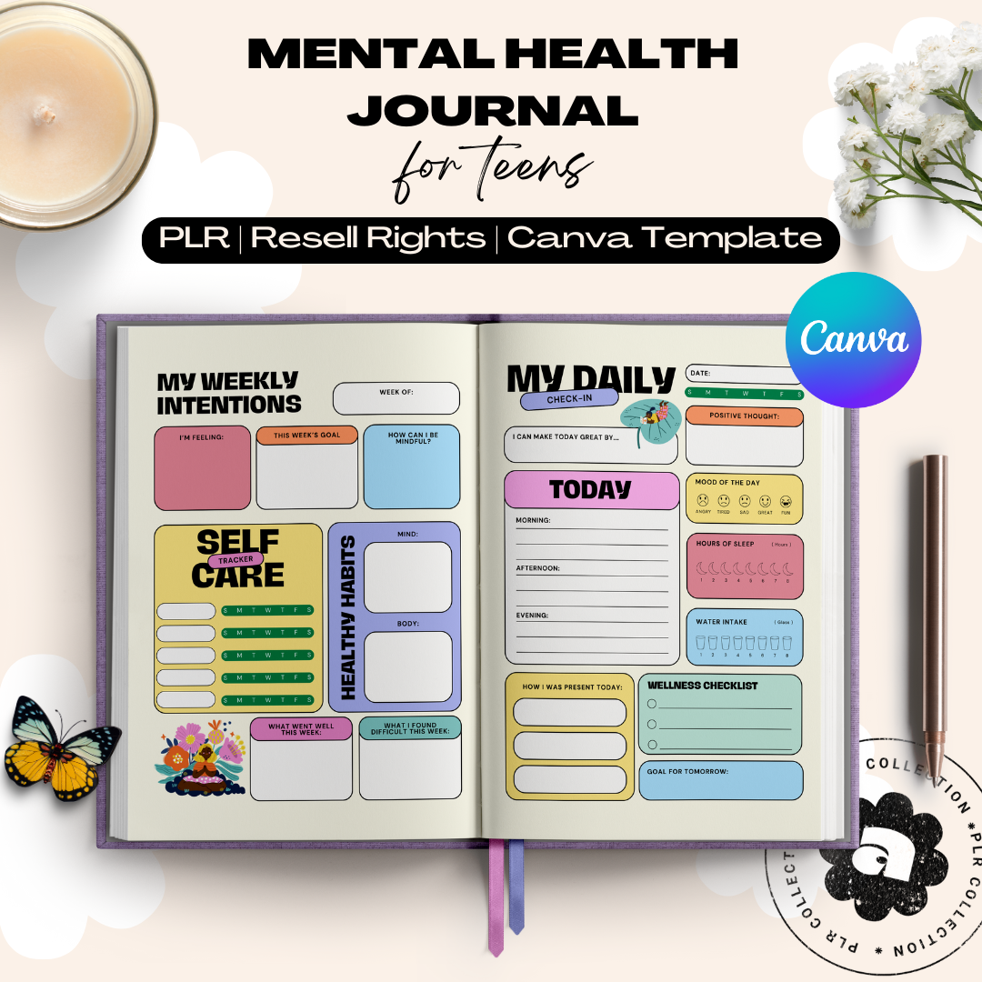 PLR - Mental Health Journal for Teens Canva Template (Commercial Use)